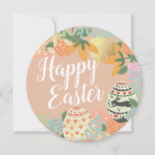 Spring Floral Egg Hunt Clover Happy Easter Rose Holiday Card