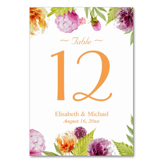 Spring Floral Elegant Chic Wedding Table Number (Front)