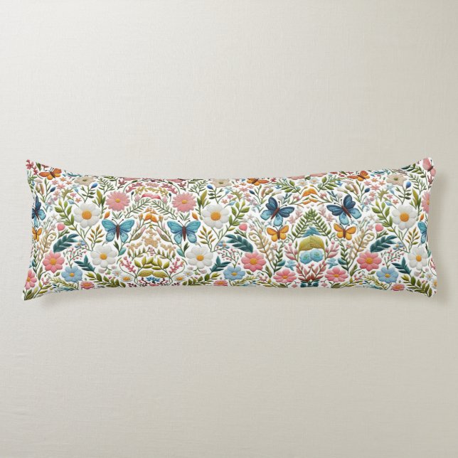 Spring Floral embroidery Design Pastel Colours Body Cushion (Front)