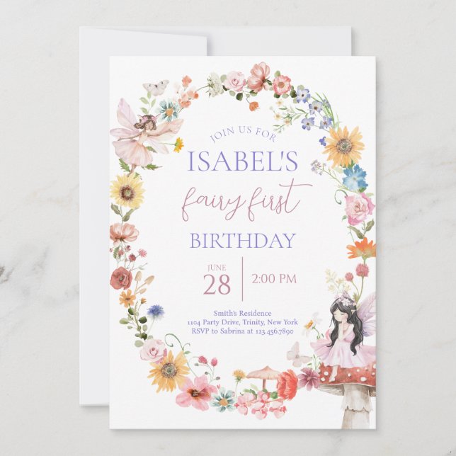 Spring Floral Fairy First Birthday Invitation (Front)