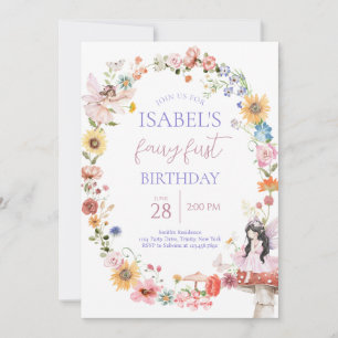 Spring Floral Fairy First Birthday Invitation
