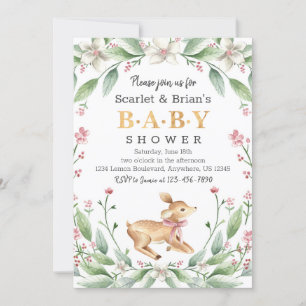 Spring Floral Fawn Woodland Wild Deer Baby Shower Invitation