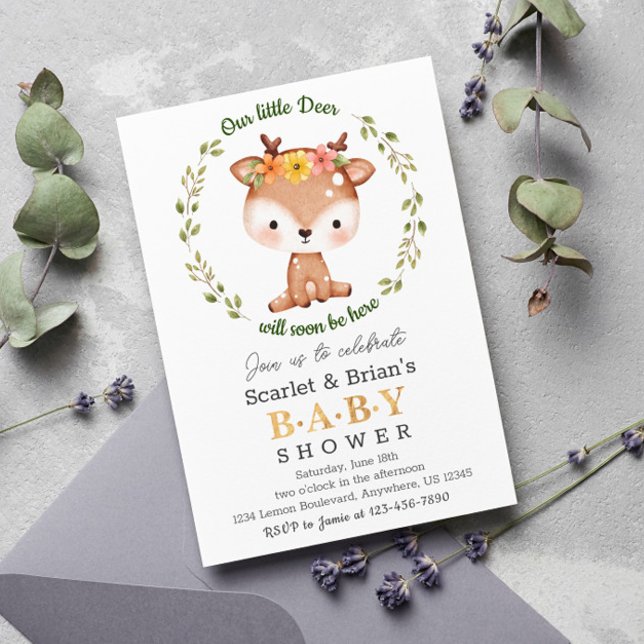Spring Floral Fawn Woodland Wild Deer Baby Shower Invitation (Creator Uploaded)