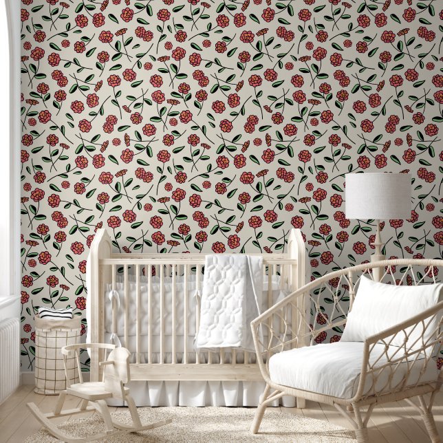 Spring Floral Fling Cream Wallpaper (Kids)