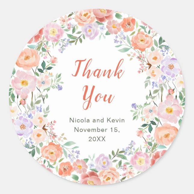 Spring Floral Flowers Wedding Classic Round Sticker (Front)