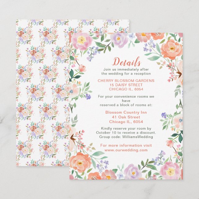 Spring Floral Flowers Wedding Details Card (Front/Back)