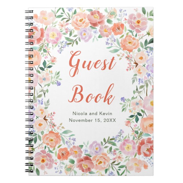 Spring Floral Flowers Wedding Guest Book (Front)