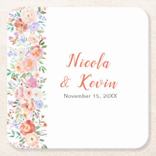 Spring Floral Flowers Wedding Square Paper Coaster