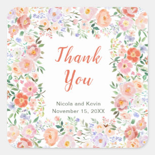 Spring Floral Flowers Wedding Square Sticker