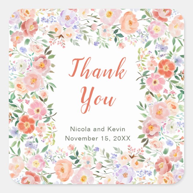 Spring Floral Flowers Wedding  Square Sticker (Front)