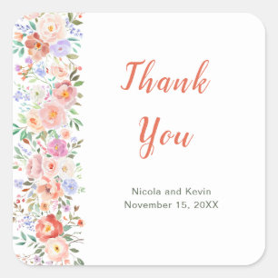 Spring Floral Flowers Wedding Square Sticker