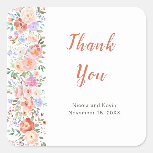 Spring Floral Flowers Wedding  Square Sticker (Front)
