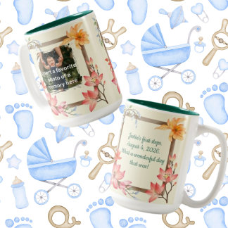 Spring Floral Frame Customisable Photo Text Two-Tone Coffee Mug
