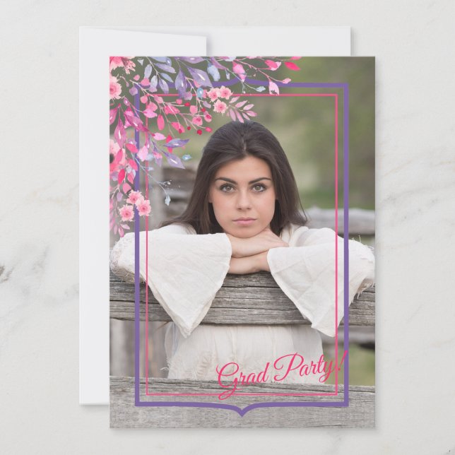 Spring Floral Frame Photo Graduation Invitation (Front)