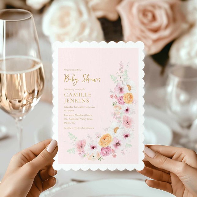 Spring Floral Garden Girl Baby Shower Invitation (Elegant Floral Baby Shower Invitation)
