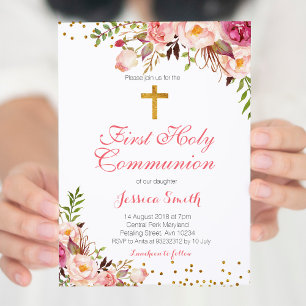 Spring Floral Girl Christening Invitation card