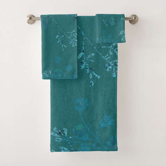 SPRING FLORAL GREEN BATHROOM TOWEL SET (Insitu)