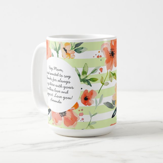 Spring Floral | Green Stripe | Mother's Day Photo Coffee Mug (Front Left)