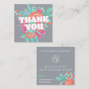 Spring floral grey retro script order thank you square business card