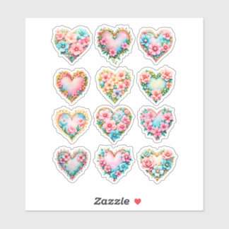Spring floral heart sheet of 12 stickers