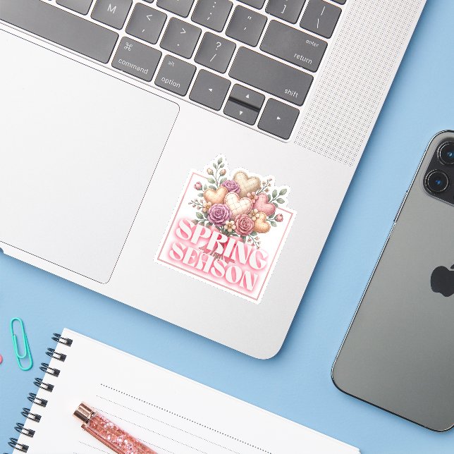 Spring Floral Hearts Sticker (Laptop w/ iPhone)