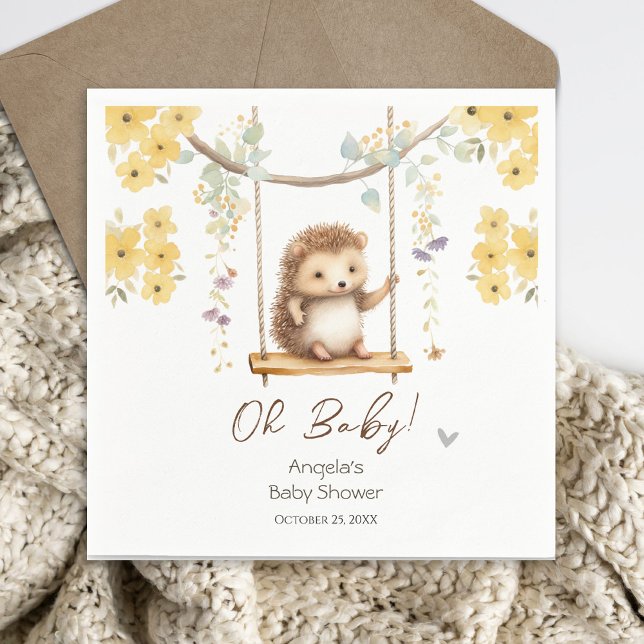 Spring Floral Hegehog Oh Baby Shower Napkin (Creator Uploaded)
