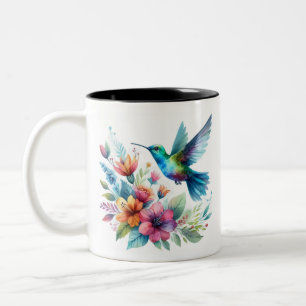 Spring Floral Hummingbird Two-Tone Coffee Mug