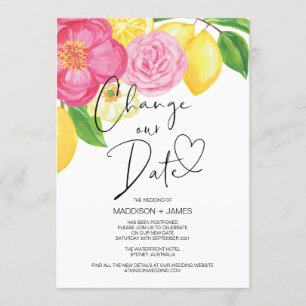 Spring Floral Lemon Change the Date Wedding Invitation