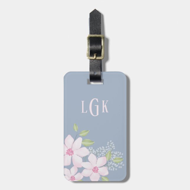 Spring Floral Luggage Tag w/ leather strap (Front Vertical)