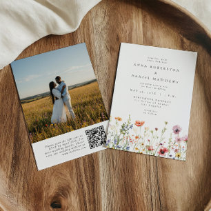 Spring Floral Meadow QR Code Photo Wedding Invitation