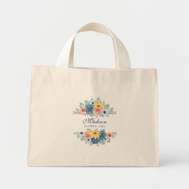 Spring Floral Modern Personalised Name | Wedding Mini Tote Bag (Front)