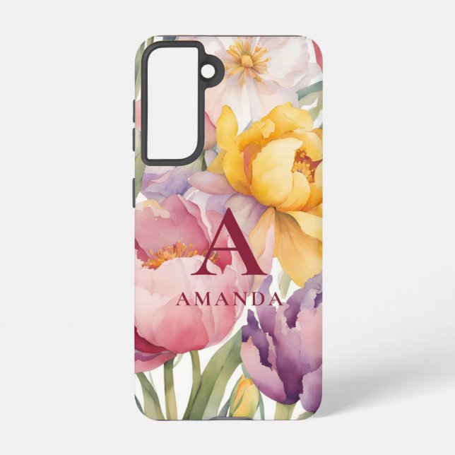 Spring Floral Monogram  Samsung Galaxy S21 Case (Back)