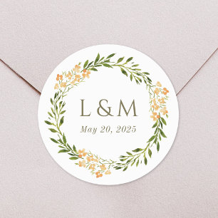 Spring Floral Monogram Wedding Classic Round Sticker