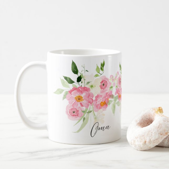 Spring Floral Oma Coffee Mug (With Donut)