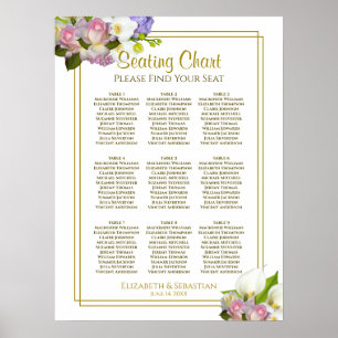 Spring Floral Pastel 9 Table Wedding Seating Chart