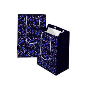 Spring Floral Pattern Dark Blue Medium Gift Bag