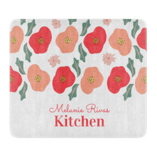 Spring Floral Pattern Hand Drawn Greenery Kitchen Cutting Board