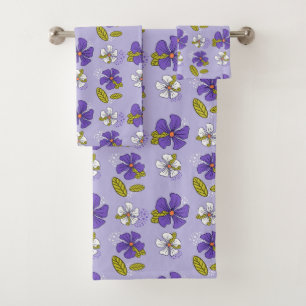 Spring Floral Pattern in Purple Bath Towel Set