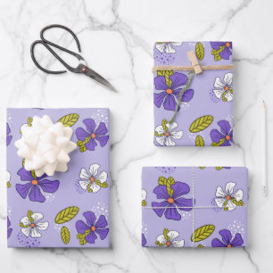 Spring Floral Pattern in Purple Wrapping Paper Sheet