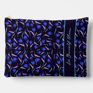 Spring Floral Pattern on Dark Blue Background Accessory Pouch