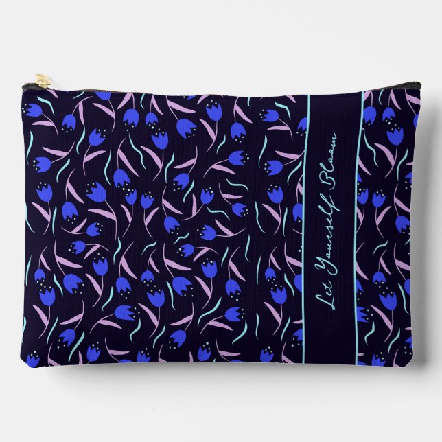 Spring Floral Pattern on Dark Blue Background Accessory Pouch (Front)