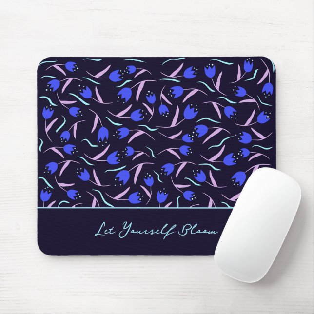 Spring Floral Pattern on Dark Blue Background Mouse Mat (With Mouse)