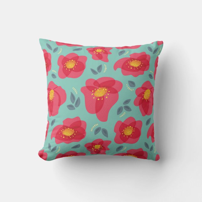 Spring Floral Pattern With Bright Pink Petals Cushion (Front)