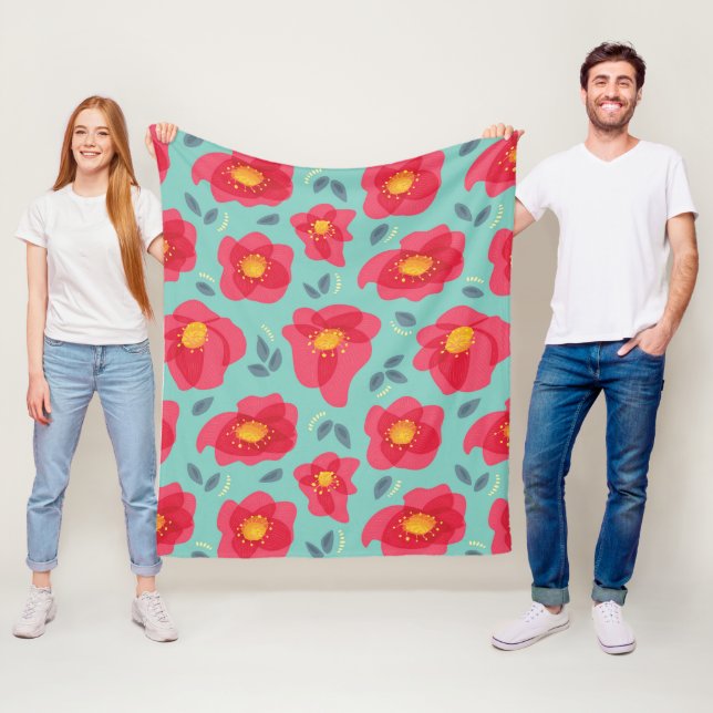 Spring Floral Pattern With Bright Pink Petals Fleece Blanket (In Situ)