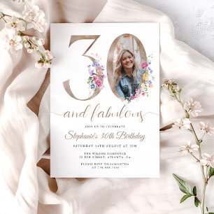 Spring Floral Photo 30th Birthday Invitation