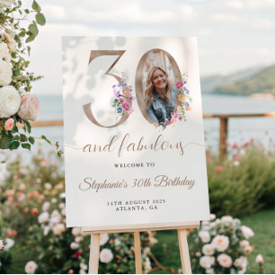Spring Floral Photo 30th Birthday Welcome Poster