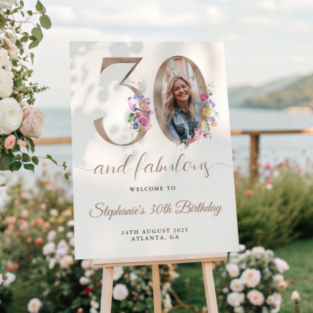 Spring Floral Photo 30th Birthday Welcome Poster (Creator Uploaded)