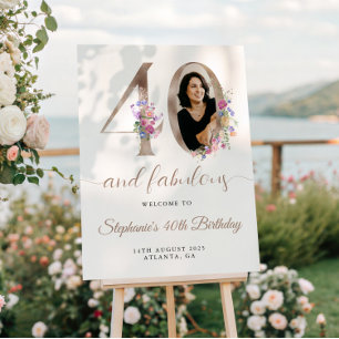 Spring Floral Photo 40th Birthday Welcome Poster