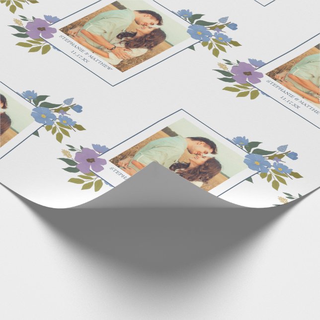 Spring Floral Photo Frame Personalised Wedding Wrapping Paper (Corner)