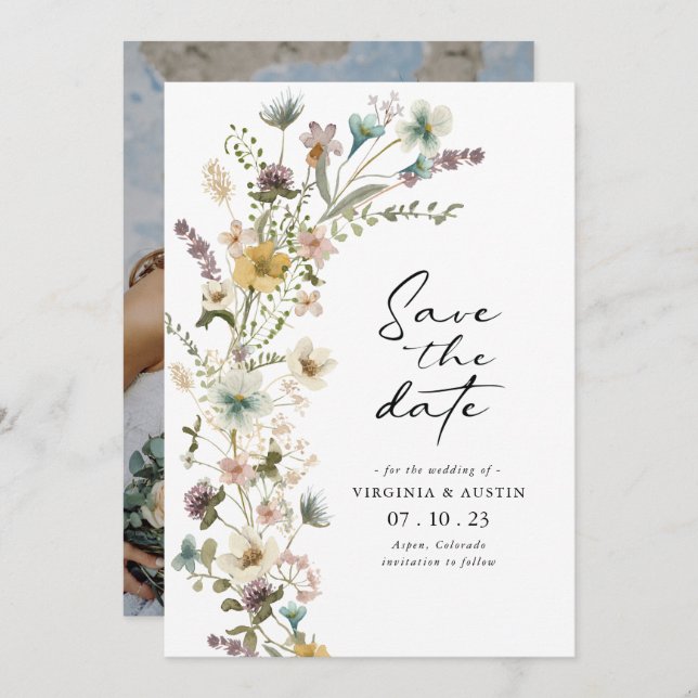 Spring Floral Photo Save The Date Card (Front/Back)